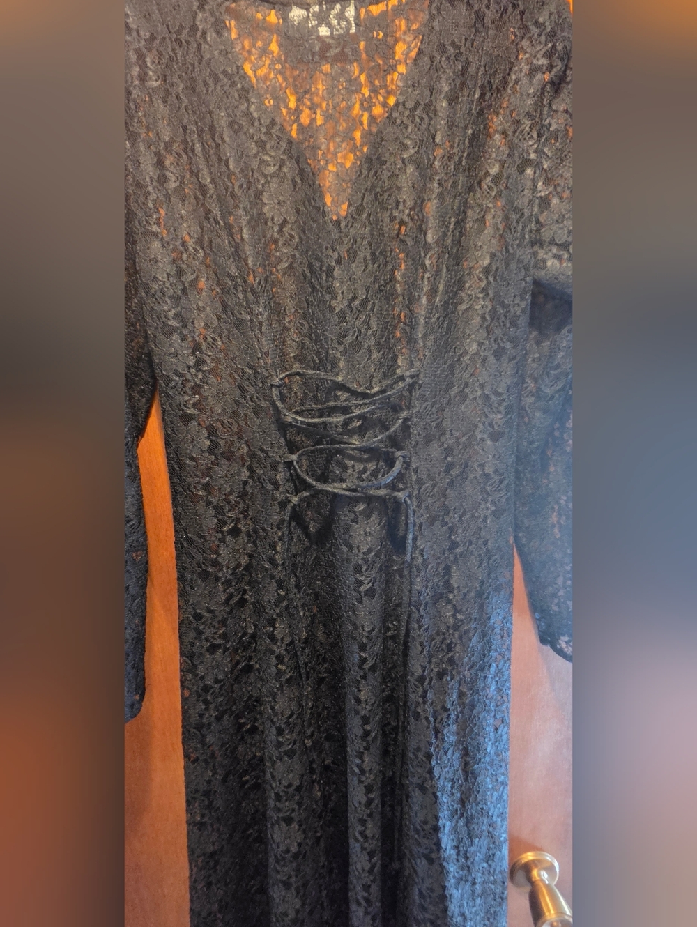 All That Jazz Vintage Sheer Black Lace Long Sleeve Maxi Dress SzM - Picture 6 of 12